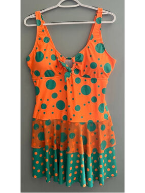 Women's Unbranded neon Orange teal Polka Dot One Piece Swimsuit XL